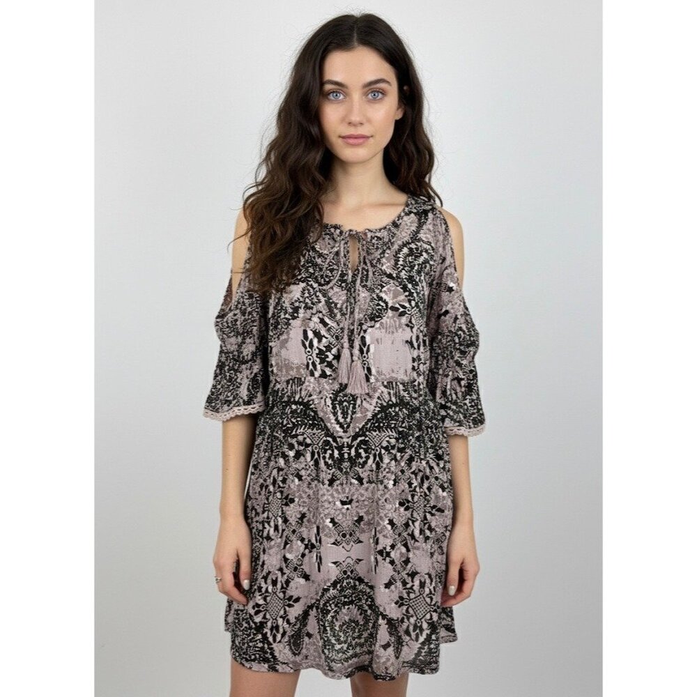 NWT Free People Crochet Lace Trim Cold Shoulder Mini Dress | Boho Coquette Fairy - Picture 15 of 16